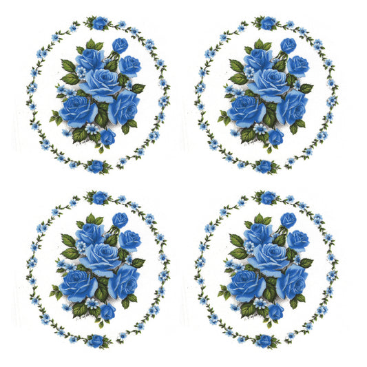 Rose Blue Flower Oval with Border Overglaze Waterslide Ceramic Decals