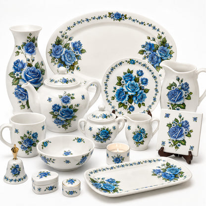Rose Blue Flower Borders Overglaze Waterslide Ceramic Decals
