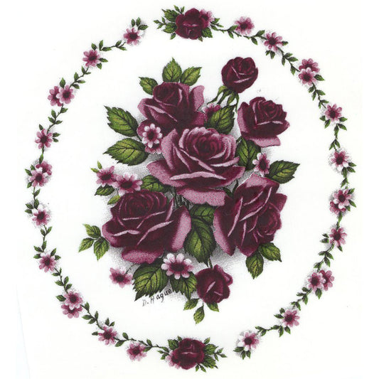 Rose Maroon Flower Oval with Border Overglaze Ceramic Decals