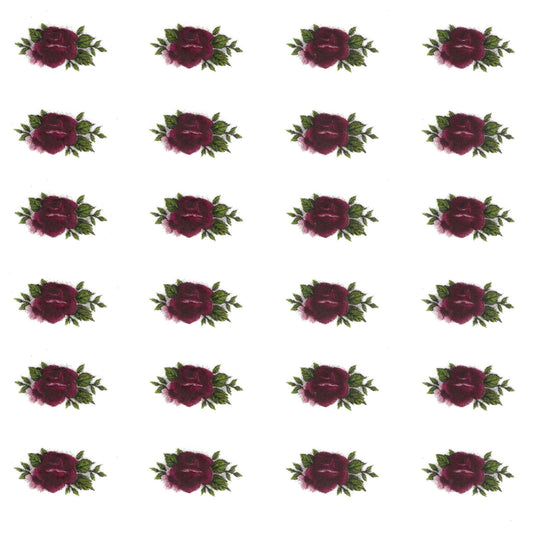 Burgundy Rose Flower Bits 5/8 Inch 48 pcs Overglaze Waterslide Ceramic Decals