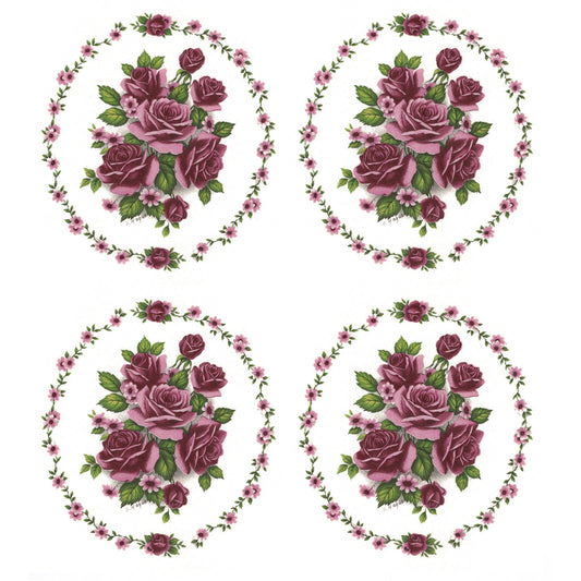 Rose Pink Flower Oval with Border Overglaze Waterslide Ceramic Decals