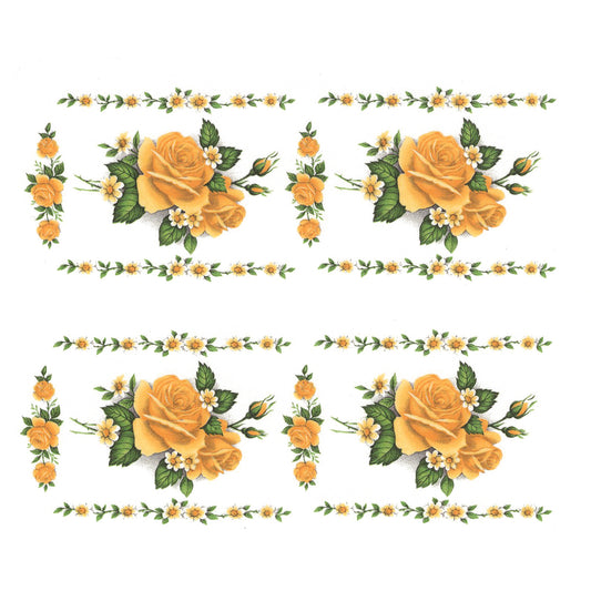Yellow Rose Flower Borders Overglaze Waterslide Ceramic Decals