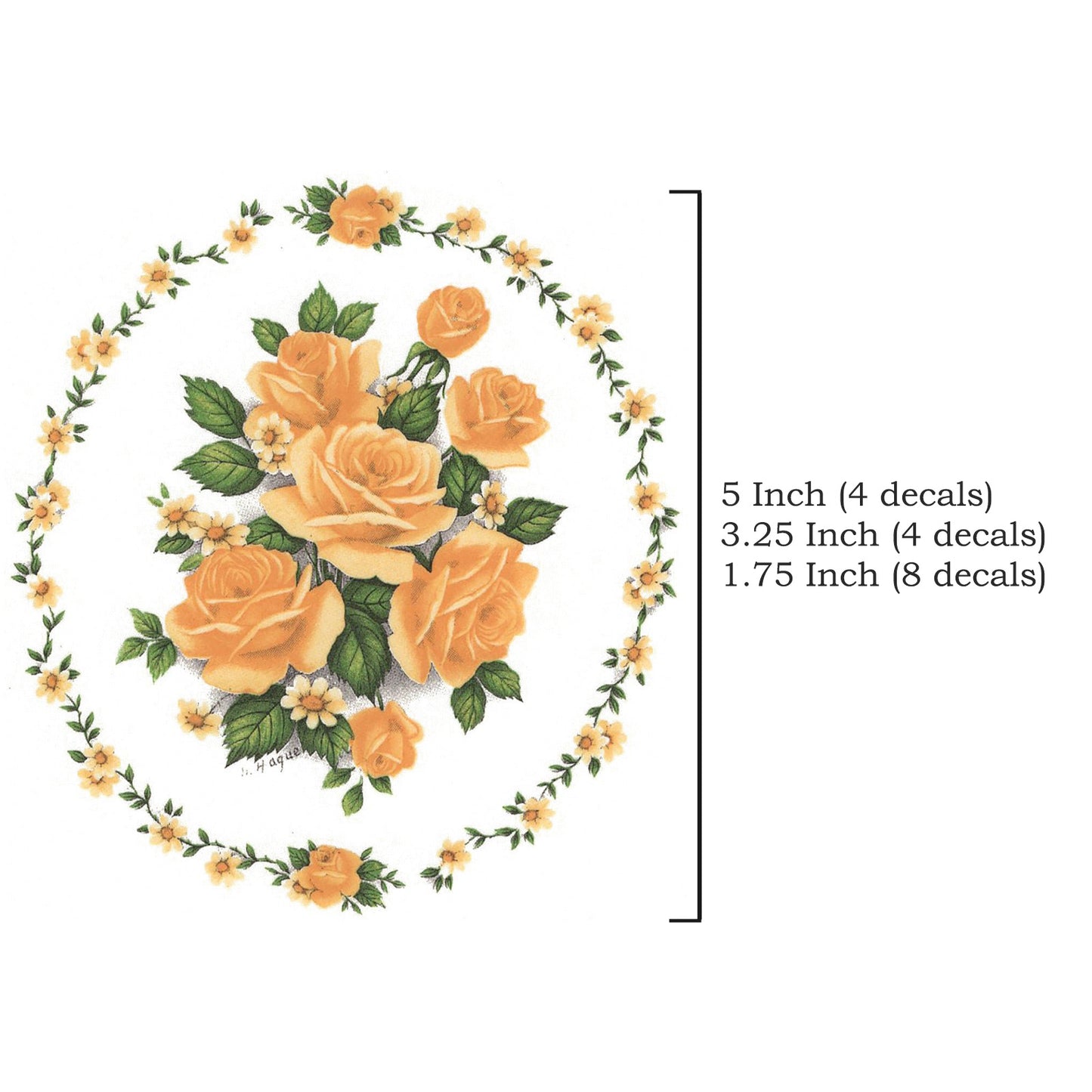 Yellow Rose Flower Oval with Border Overglaze Waterslide Ceramic Decals