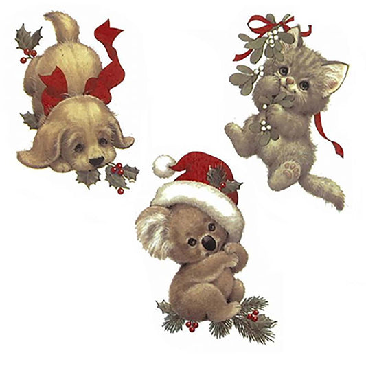 Adorable Christmas Animals Puppy Koala Overglaze Ceramic Waterslide Decals