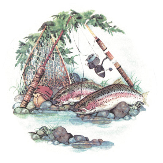 Rainbow Trout Fishing Pole River Overglaze Waterslide Ceramic Decals
