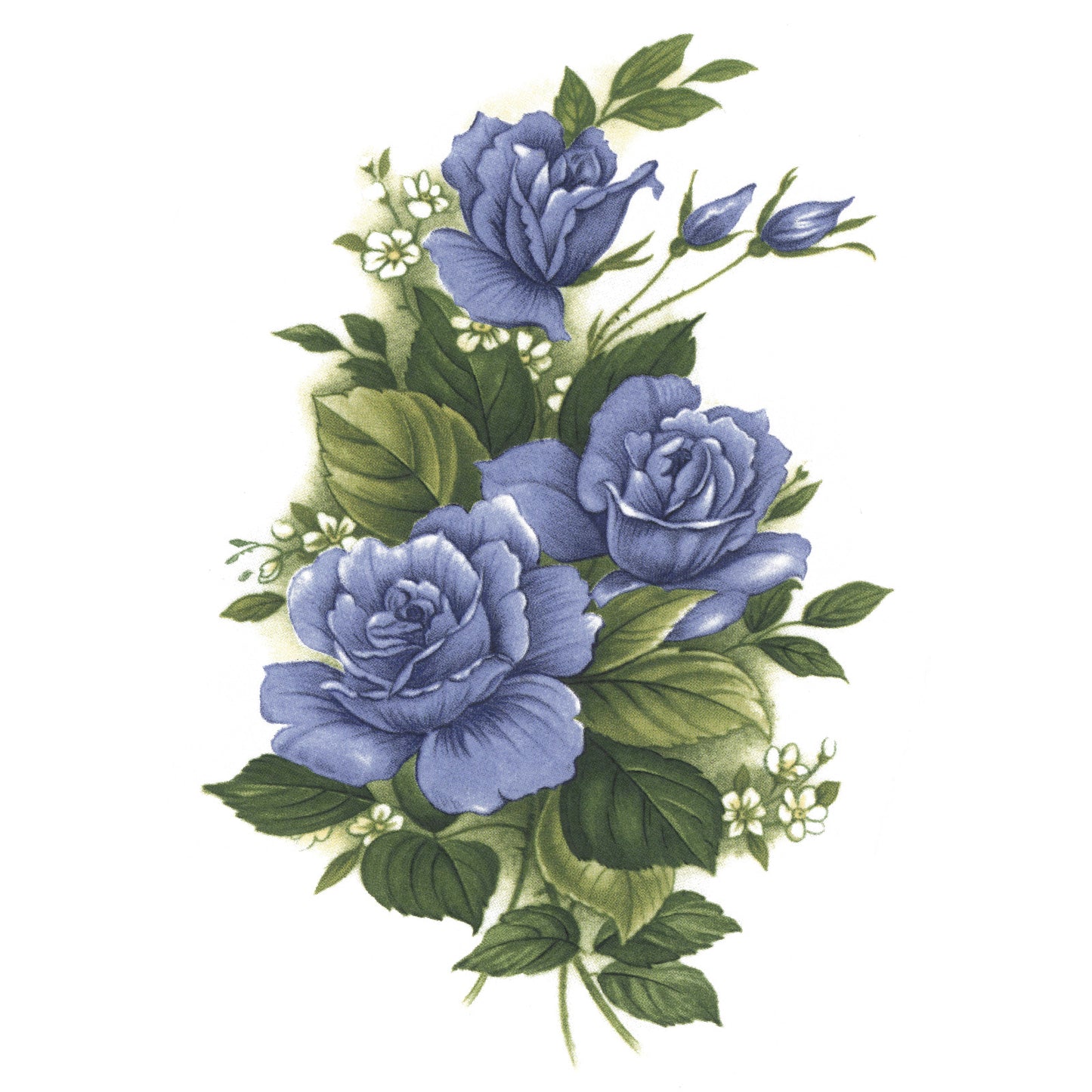 Midnight Blue Rose Flower Spray Overglaze Waterslide Ceramic Decals