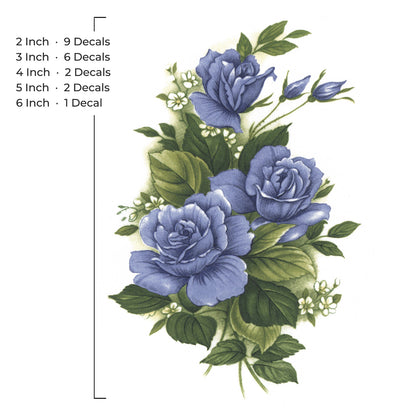 Midnight Blue Rose Flower Spray Overglaze Waterslide Ceramic Decals