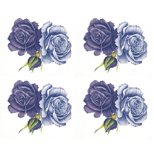 Purple Lavender Roses with Bud 4 pcs 2 Inch Waterslide Ceramic Decals