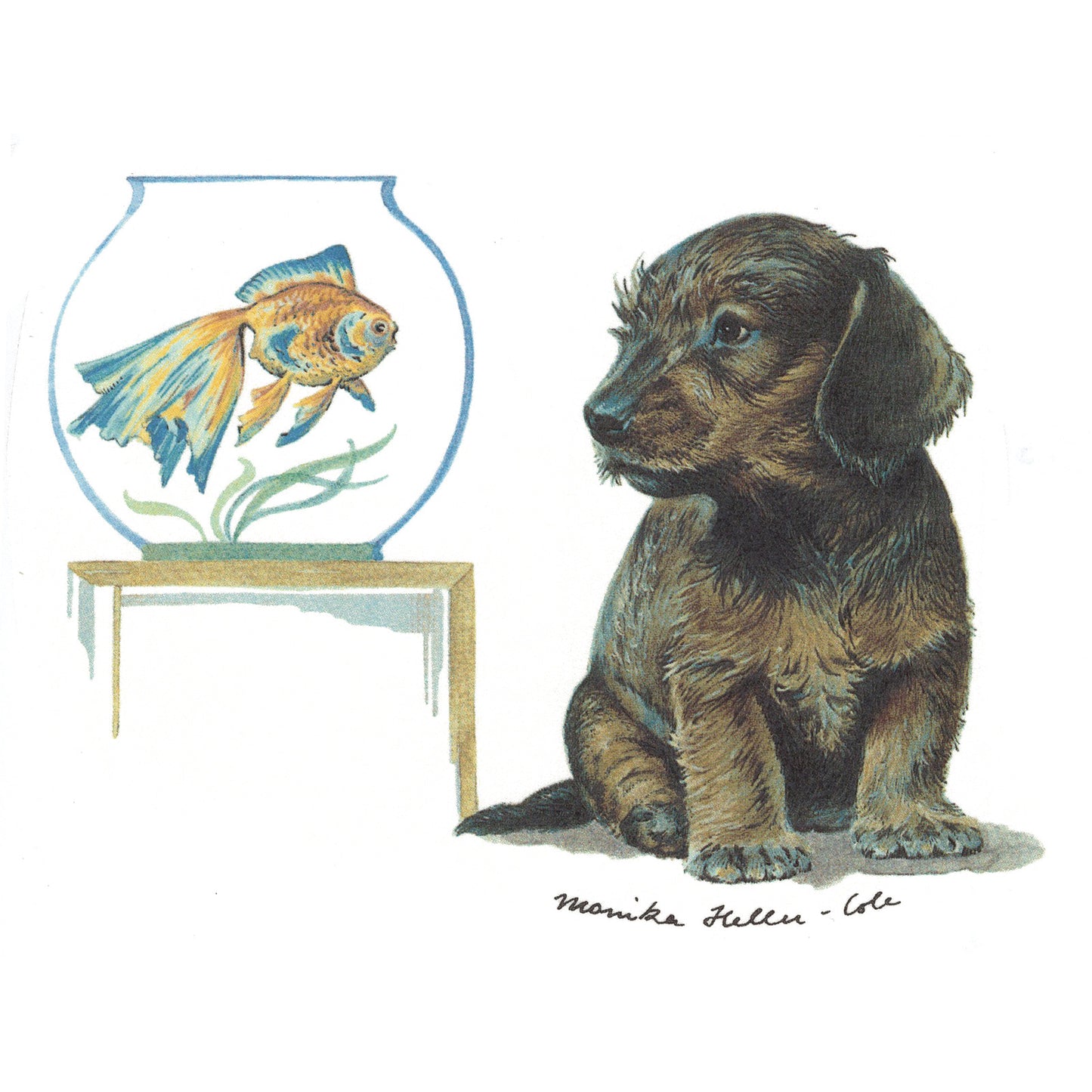 Puppy and Goldfish Overglaze Waterslide Ceramic Decal