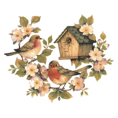 Rustic Birdhouse Birds Twig Flowers Overglaze Waterslide Ceramic Decals