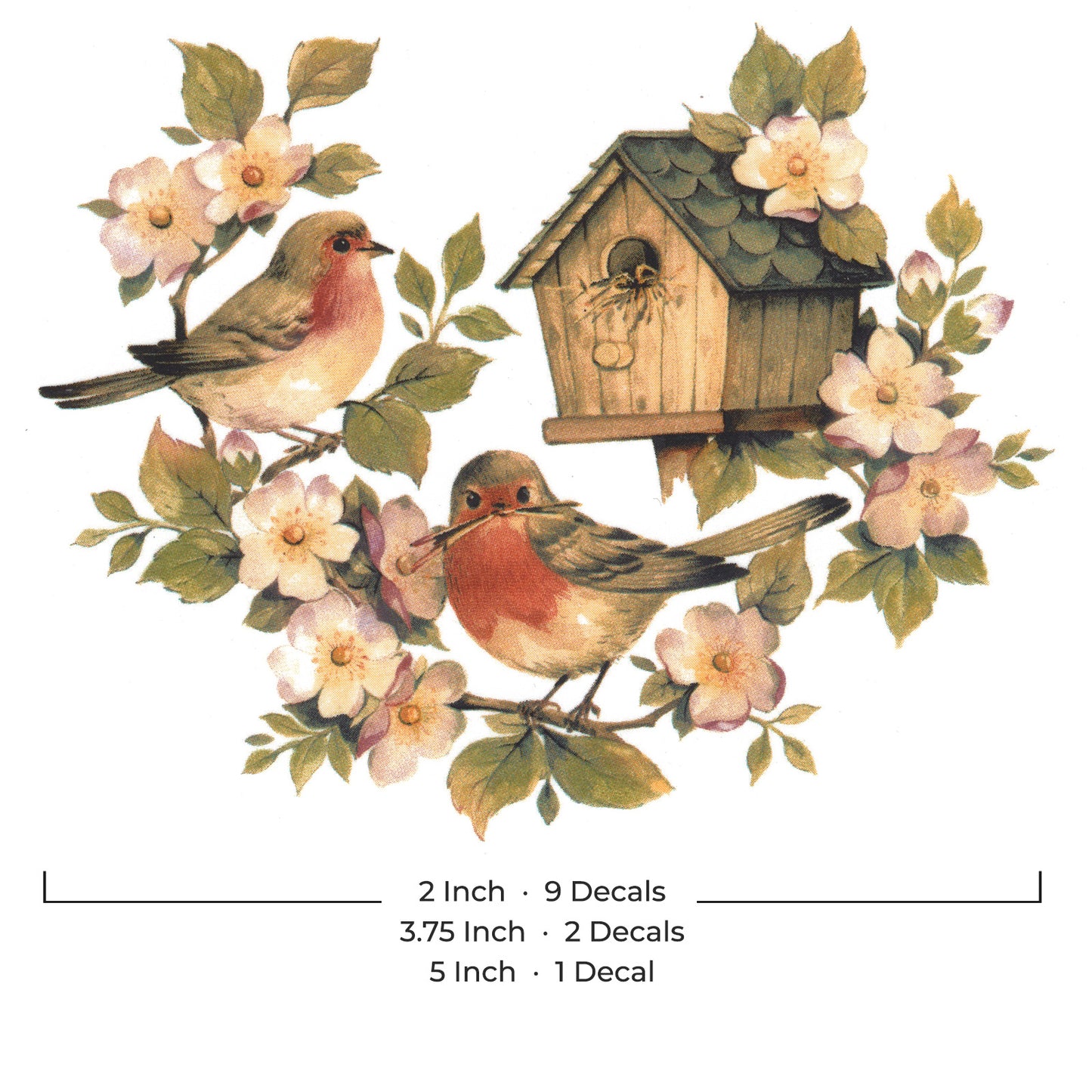 Rustic Birdhouse Birds Twig Flowers Overglaze Waterslide Ceramic Decals