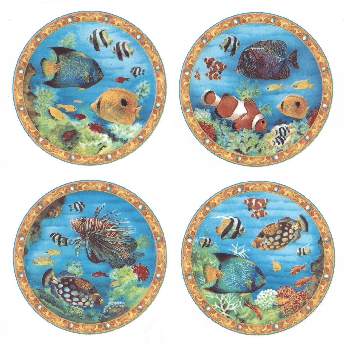 Tropical Fish Set of 4 Overglaze Waterslide Ceramic Decals
