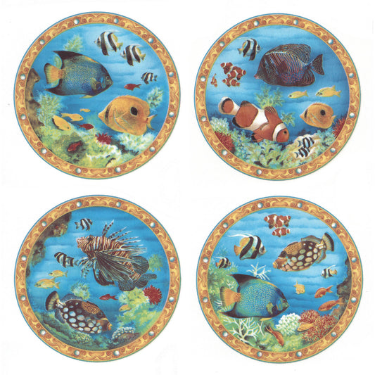 Tropical Fish Set of 4 Overglaze Waterslide Ceramic Decals