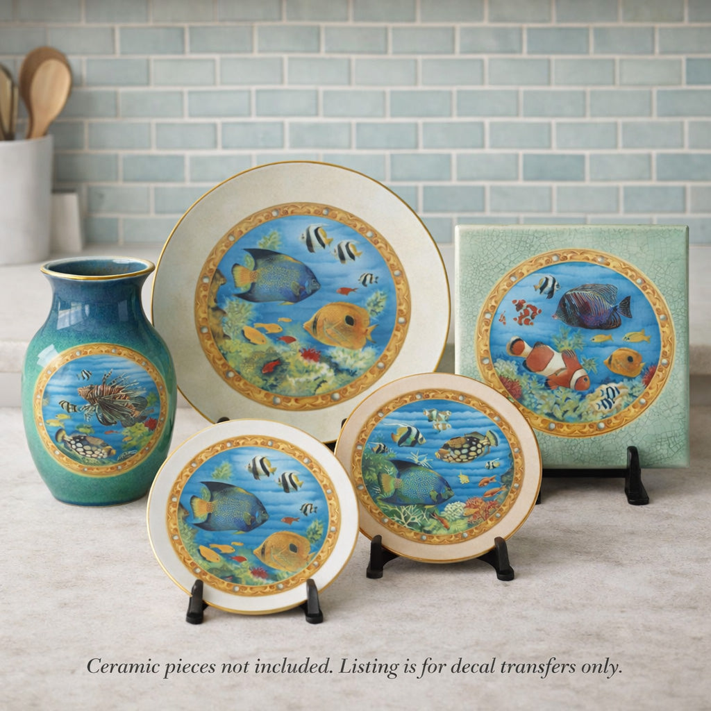 Tropical Fish Set of 4 Overglaze Waterslide Ceramic Decals