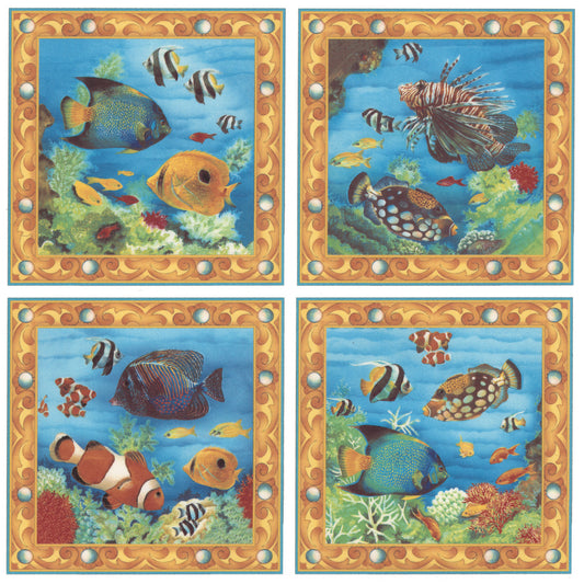 Tropical Fish Tile Deco Set of 4 Overglaze Waterslide Ceramic Decals