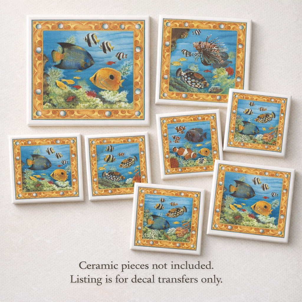 Tropical Fish Tile Deco Set of 4 Overglaze Waterslide Ceramic Decals