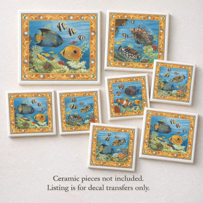 Tropical Fish Tile Deco Set of 4 Overglaze Waterslide Ceramic Decals