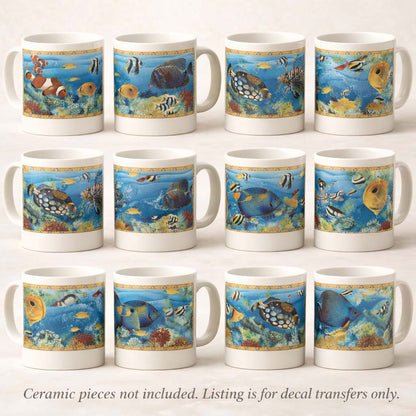 Tropical Fish Mug Wrap Set of 4 Overglaze Waterslide Ceramic Decals
