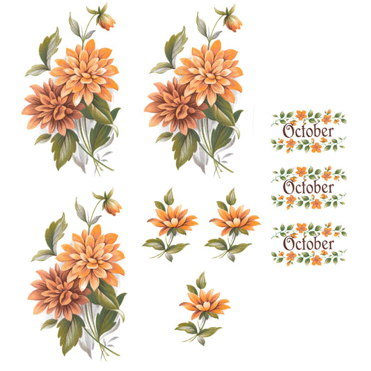 Marigold Flowers Overglaze Ceramic Decals