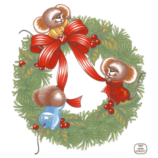 Christmas Mouse Wreath Overglaze Ceramic Decals