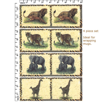 Safari Animals Set Lion Tiger Elephant Giraffe Overglaze Ceramic Decals