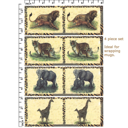 Safari Animals Set Lion Tiger Elephant Giraffe Overglaze Ceramic Decals