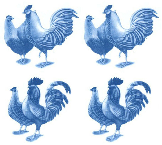 Blue Rooster Chicken Overglaze Waterslide Ceramic Decals