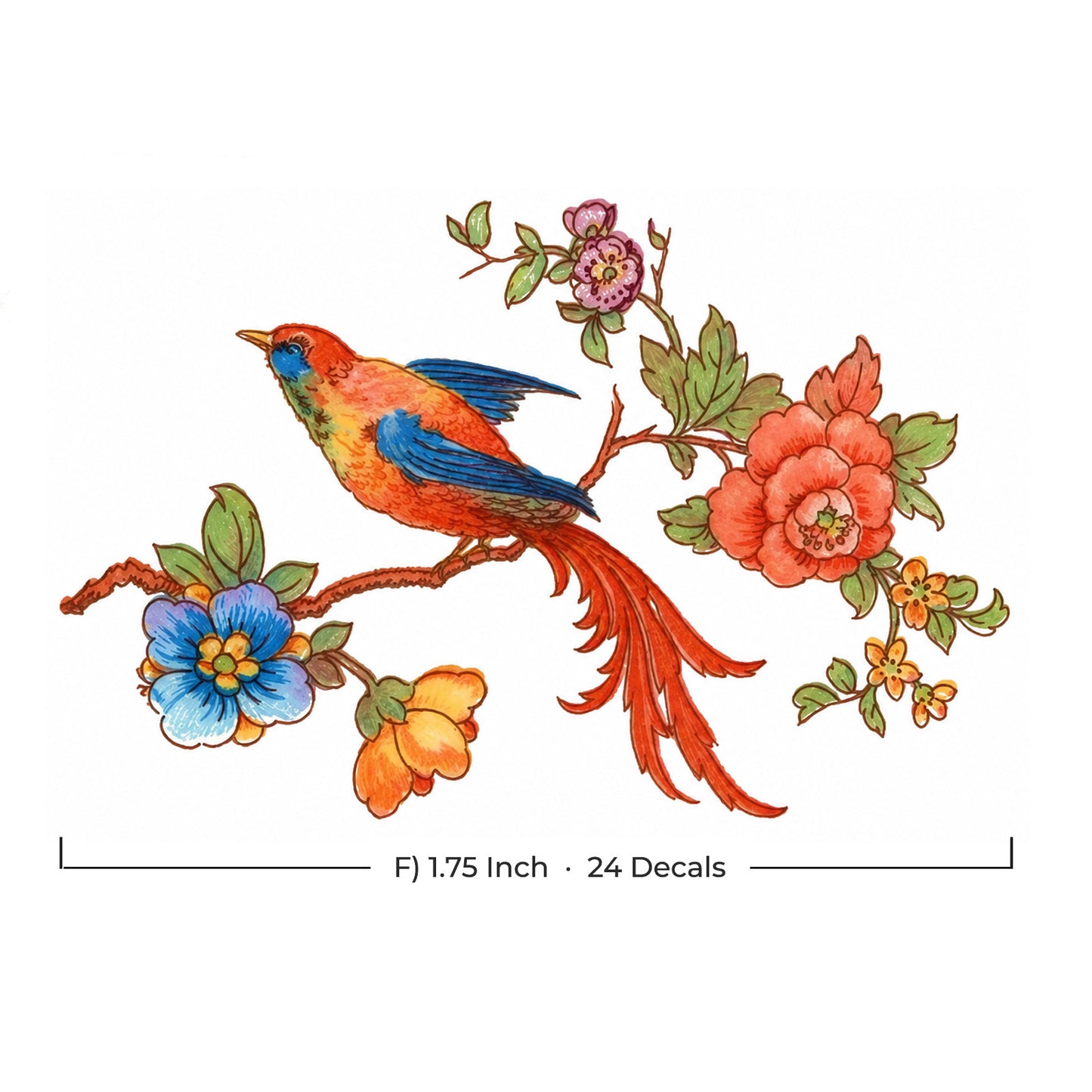 Madeline Bird Flowering Tree Motif Overglaze Waterslide Ceramic Decals