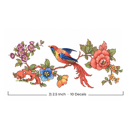 Madeline Bird Flowering Tree Motif Overglaze Waterslide Ceramic Decals