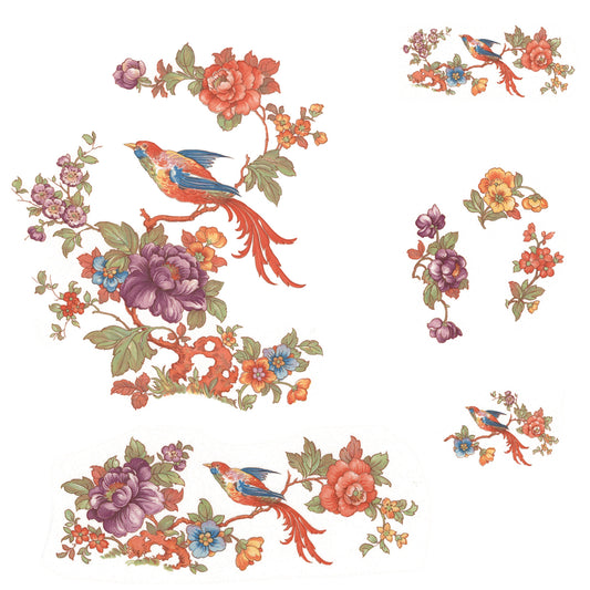 Madeline Bird Flowering Tree Motif Overglaze Waterslide Ceramic Decals