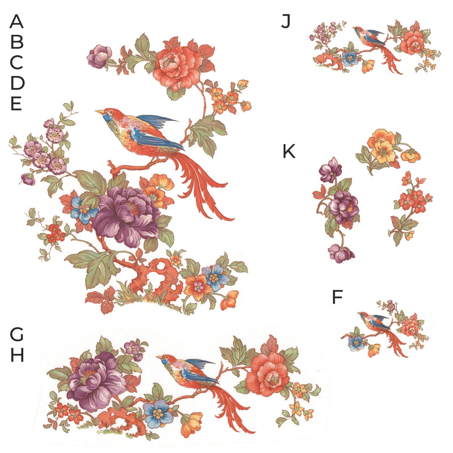 Madeline Bird Flowering Tree Motif Overglaze Waterslide Ceramic Decals
