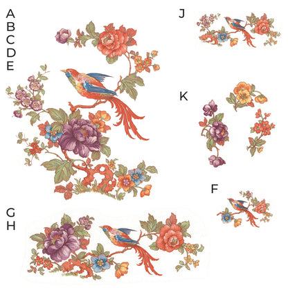 Madeline Bird Flowering Tree Motif Overglaze Waterslide Ceramic Decals