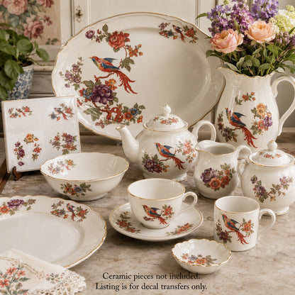 Madeline Bird Flowering Tree Motif Overglaze Waterslide Ceramic Decals