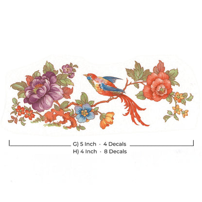 Madeline Bird Flowering Tree Motif Overglaze Waterslide Ceramic Decals