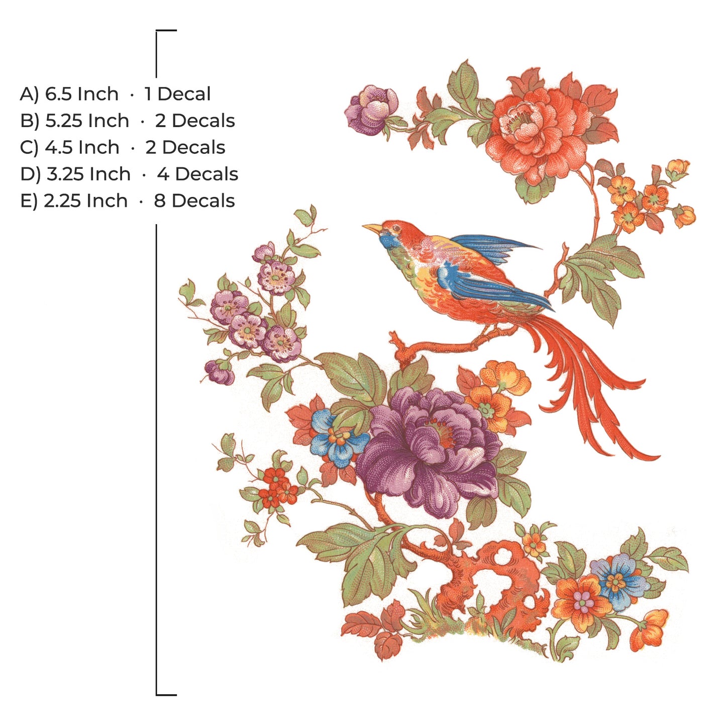 Madeline Bird Flowering Tree Motif Overglaze Waterslide Ceramic Decals