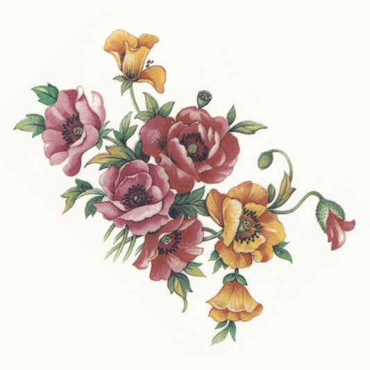 Pink Yellow Poppy Flowers 4 pcs 3.75 X 2.25" Overglaze Waterslide Ceramic Decals