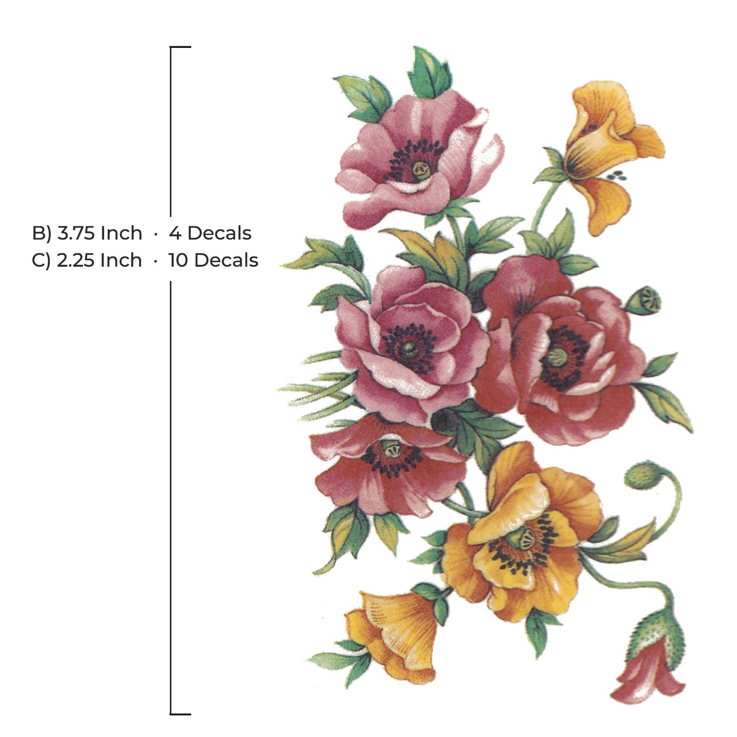 Pink Yellow Poppy Flowers Overglaze Waterslide Ceramic Decals