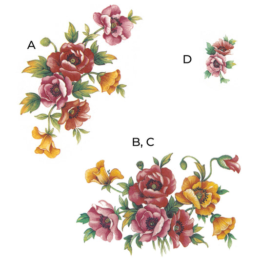 Pink Yellow Poppy Flowers Overglaze Waterslide Ceramic Decals