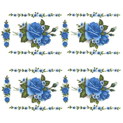 Rose Blue Flower Borders Overglaze Waterslide Ceramic Decals