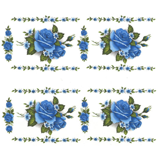 Rose Blue Flower Borders Overglaze Waterslide Ceramic Decals