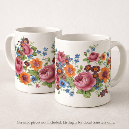 Rockingham Rose Mug Wrap 7.5 Inch Overglaze Waterslide Ceramic Decal