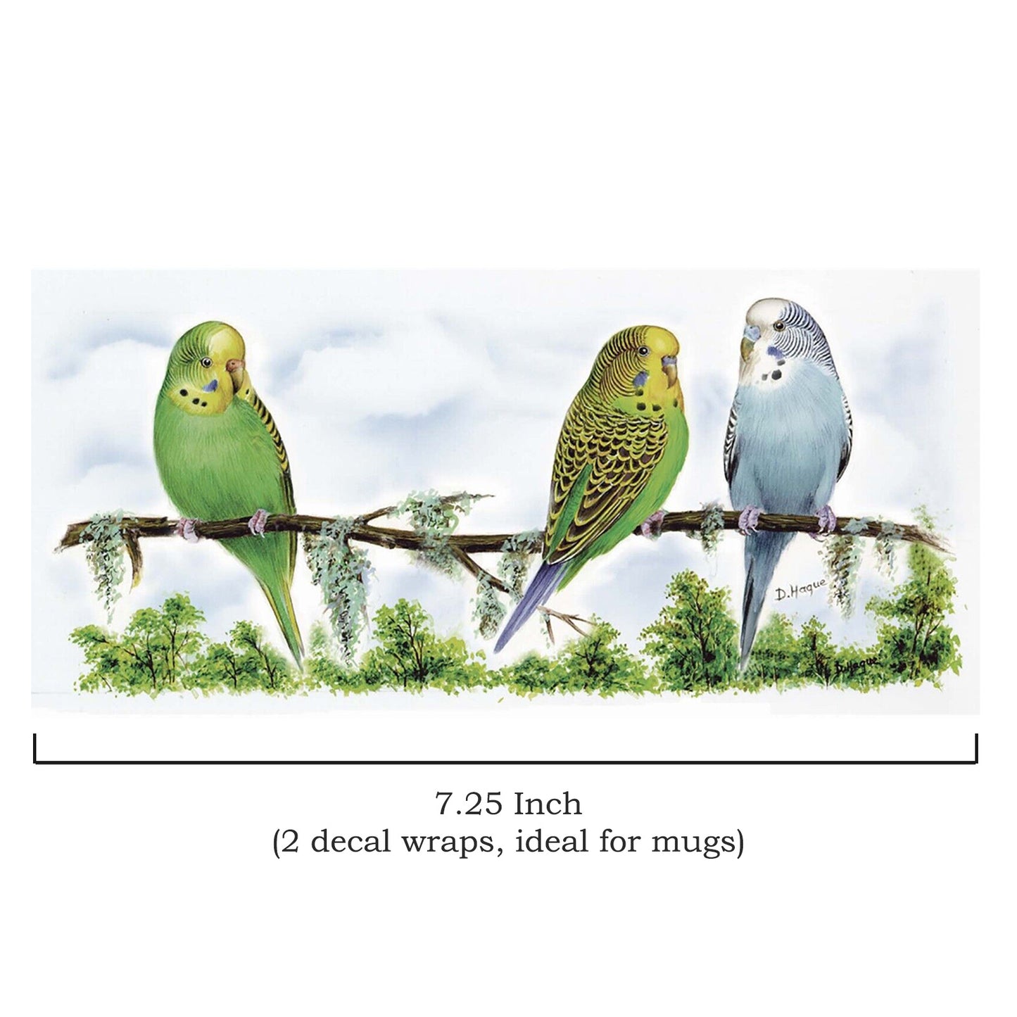 Parakeet Budgie Mug Wrap 2pcs 7.5 Inch Overglaze Waterslide Ceramic Decal