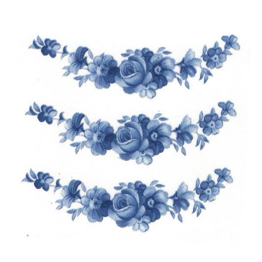 Blue Rose Flower Curved Border Overglaze Ceramic Decals
