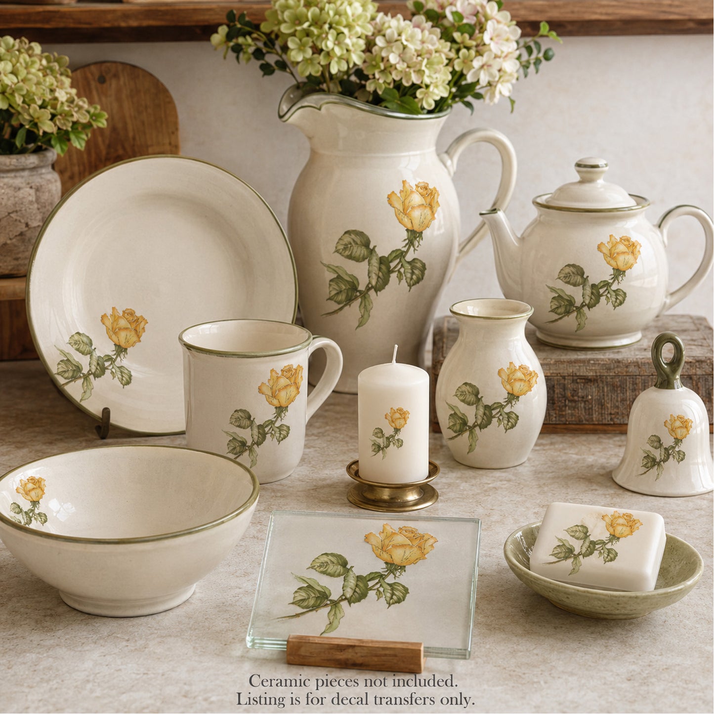 Yellow Roses Overglaze Ceramic Decals