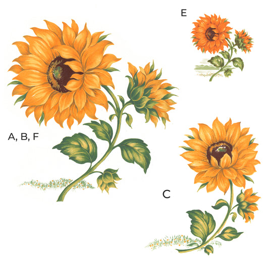 Yellow Sunflowers Flowers Overglaze Waterslide Ceramic Decals