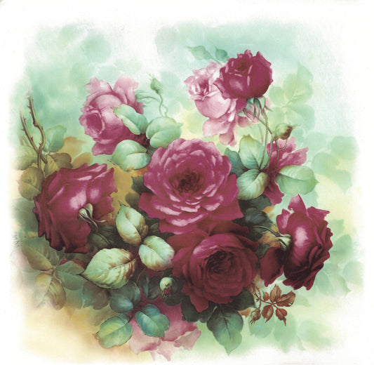 San Do Pink Rose Bouquet with Background Overglaze Waterslide Ceramic Decals
