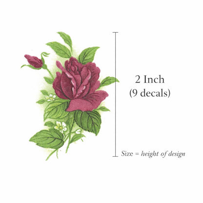 Pink Rose Spray Flower 2 Inch 9 pcs Single Overglaze Waterslide Ceramic Decals