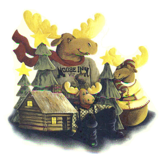 Moose Inn Cabin Lodge Trees Overglaze Waterslide Ceramic Decals
