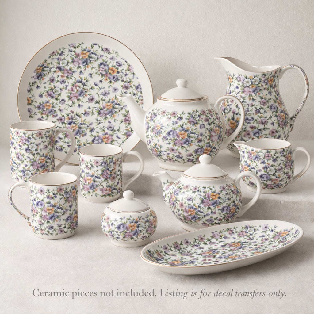 Allover Sweet Pea Chintz 1 pc 9 x 13.5 Inch Overglaze Ceramic Decal Sheet