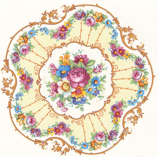 Pompadour Round Pink Gold Flower Overglaze Waterslide Ceramic Decals